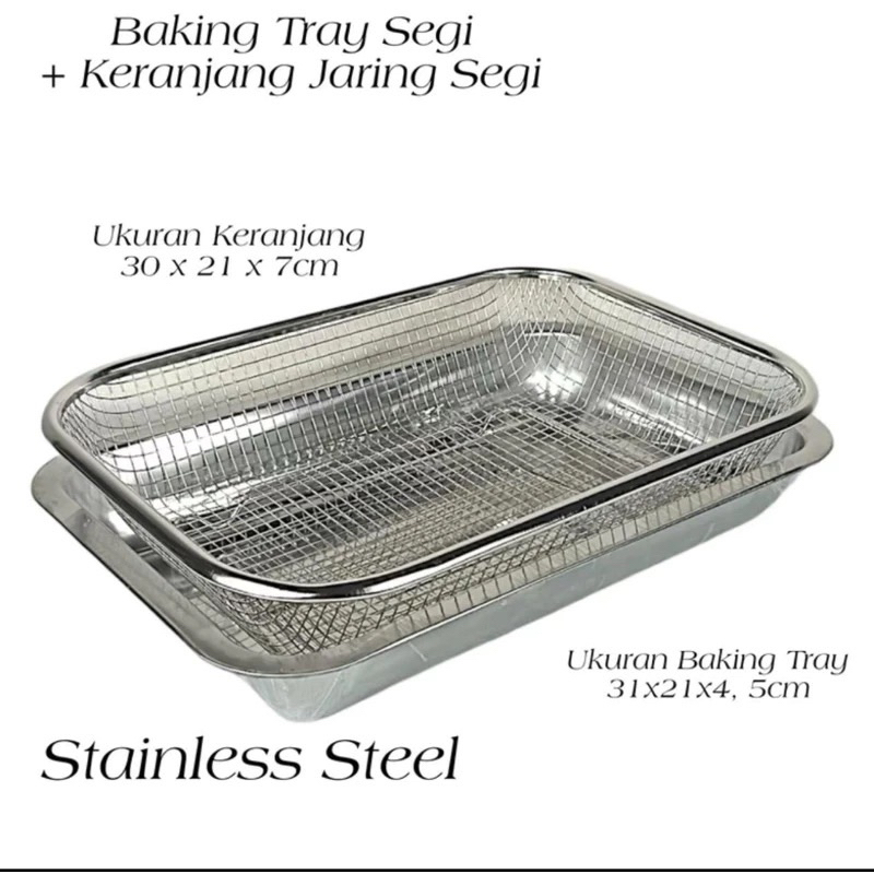 Satu Set Penyaring/Peniris Gorengan Nampan Stainless Steel Multifungsi