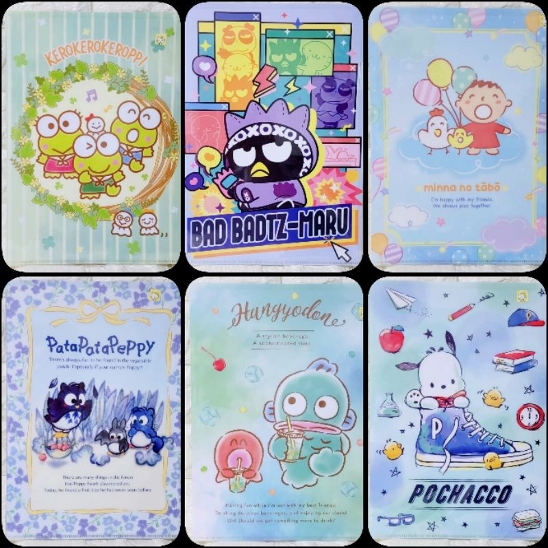 

Map Clear File / Folder Dokumen A4 Sanrio Keroppi, Badtz Maru, Pochacco, Hangyodon, Minna No Tabo, Pata Pata Peppy