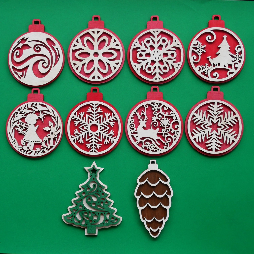 Set 10 pcs Ornamen Natal Kayu Triplek 3mm – Motif Unik dan Elegan untuk Dekorasi Pohon Natal, Kado, 