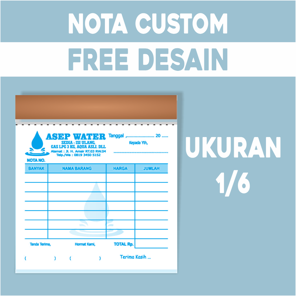 

Cetak nota Custom nama toko sendiri ukuran 11,5 x 10 CM 1/6 Folio 2 ply