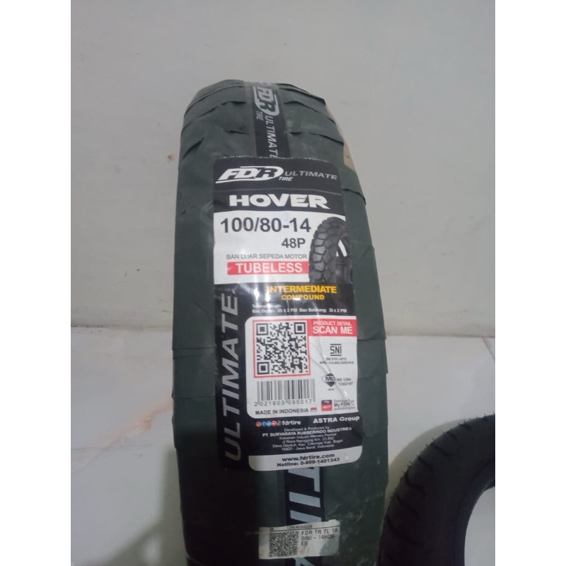 BAN LUAR 100/80-14 TUBELESS HOVER FDR