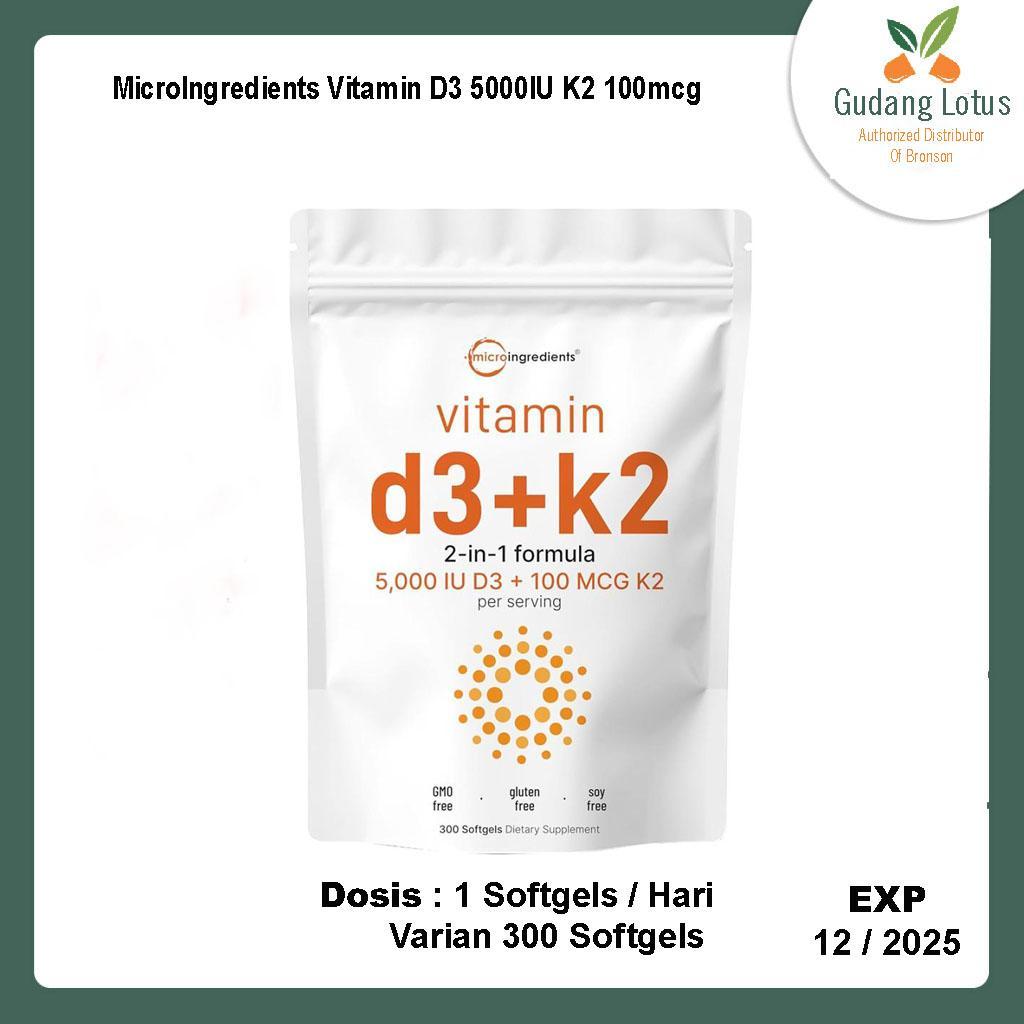 Micro Ingredients MicroIngredients Vitamin D3 5000IU K2 100mcg 300 Softgels