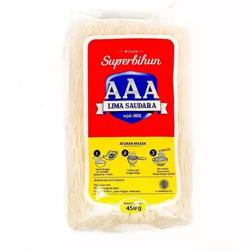 

Bihun AAA 450gr SUPER BIHUN AAA Lima Saudara 450GR / bihun aa / bihun kering / Bihun Mentah