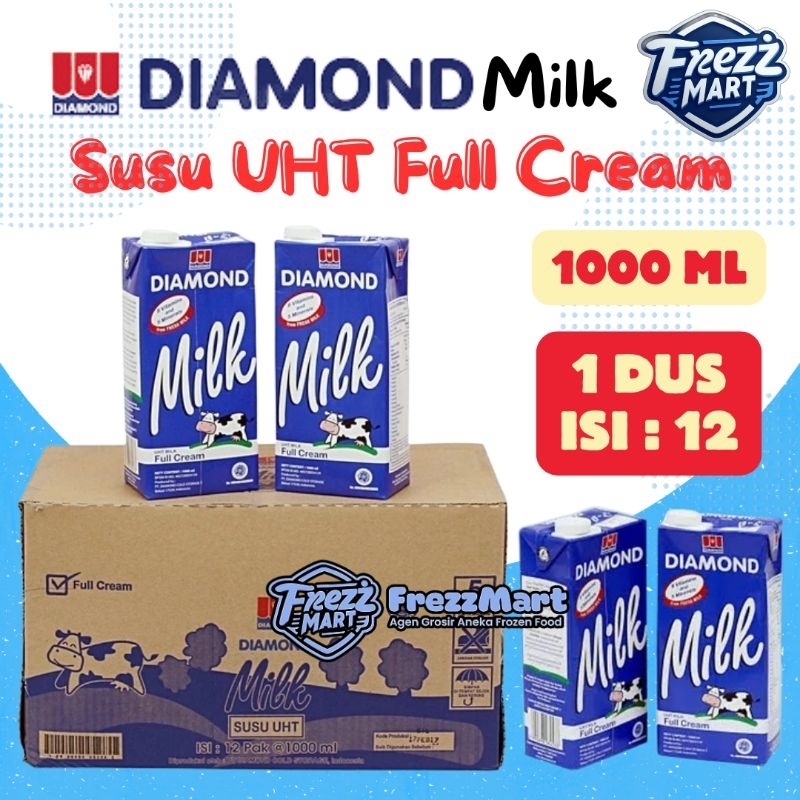 

1 Dus isi 12Pcs Diamond Full Cream Susu UHT 1000ml 1L