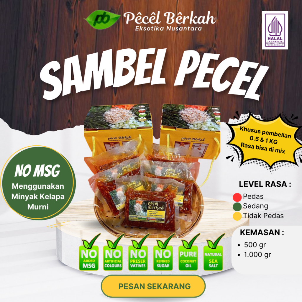 

Sambel Pecel 1000 gr atau 1 Kg - NO MSG - Menggunakan Minyak Kelapa Murni - Pecel Berkah