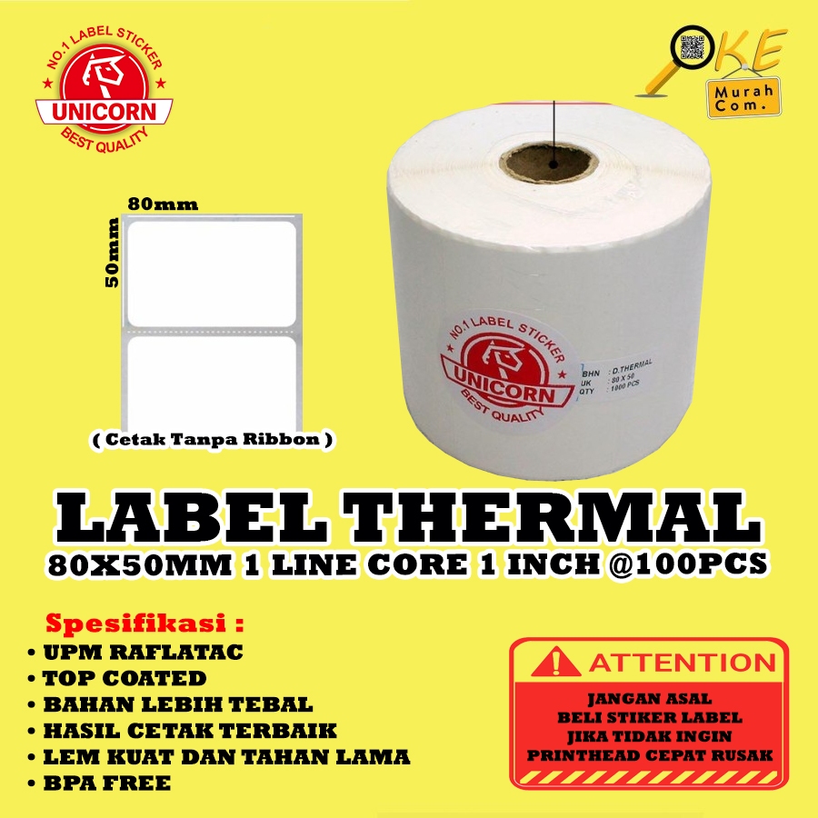 

Stiker Label Barcode Themal 80x50mm / 80x50 mm / 80 x 50 mm 1 Line Core 1 Inch 1.000pcs