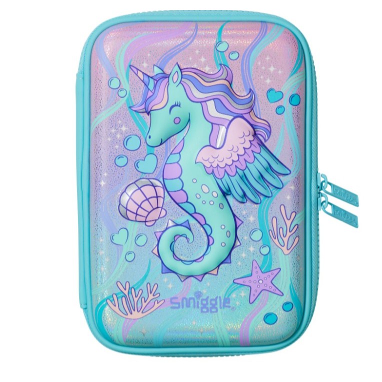 

SMIGGLE PENCIL CASE HARDTOP EPIC AQUA ORIGINAL SEA HORSE TORQUISE KOTAK PENSIL EMBOSS ANAK BIRU MUDA TODDLER PAUD TK SD SMP