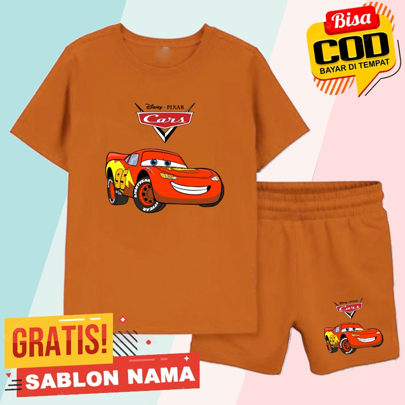 Setelan Baju Anak Motif Disney Lightning McQueen Cars - Setelan Baju Kaos Anak Laki Laki - Perempuan