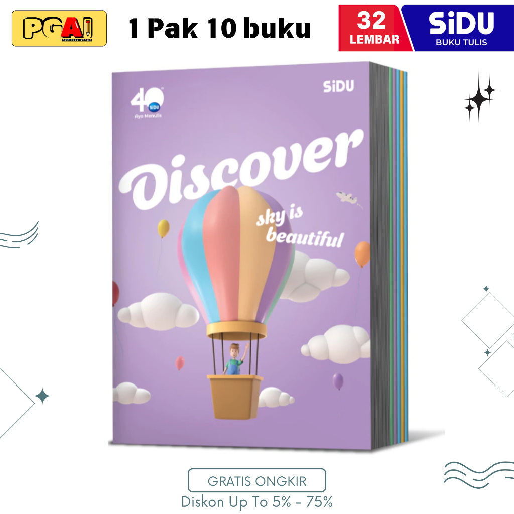 

(PGAI) BUKU TULIS SIDU SINAR DUNIA 32 LEMBAR 1 PACK ISI 10 PCS ALAT TULIS STATIONERY