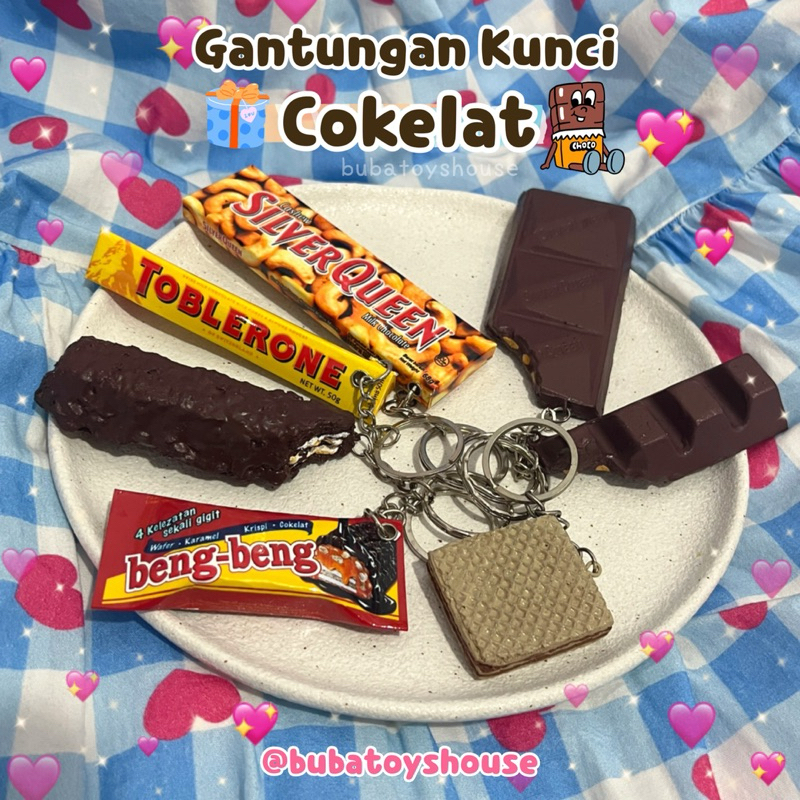 Gantungan Kunci Cokelat Silverqueen Toblerone Beng-Beng Makanan Lucu Kecil Keychain Miniatur Mini Fo