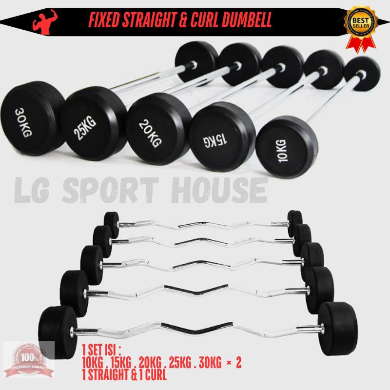 Fixed Barbell Set Rubber Barbell Straight & Curl