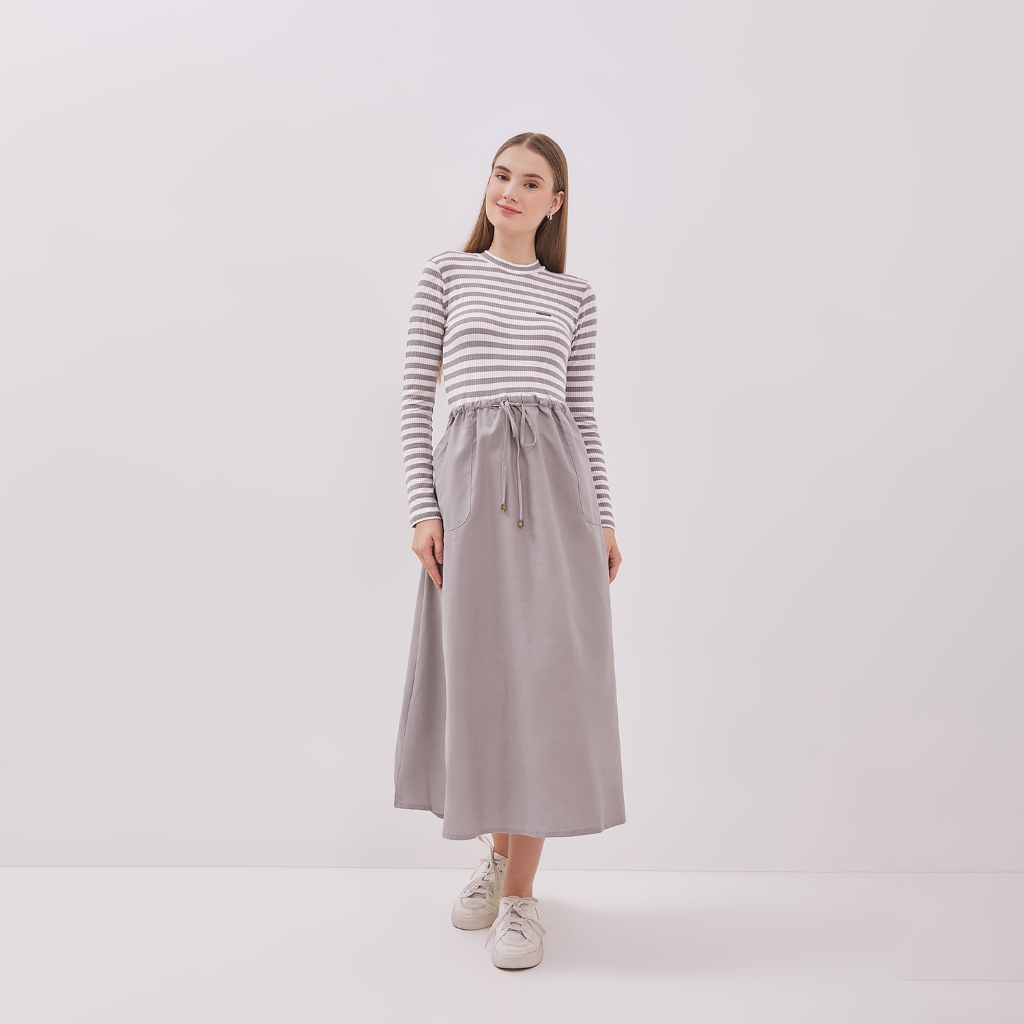 GRAPHIS Striped Combination Maxi Dress - Grey
