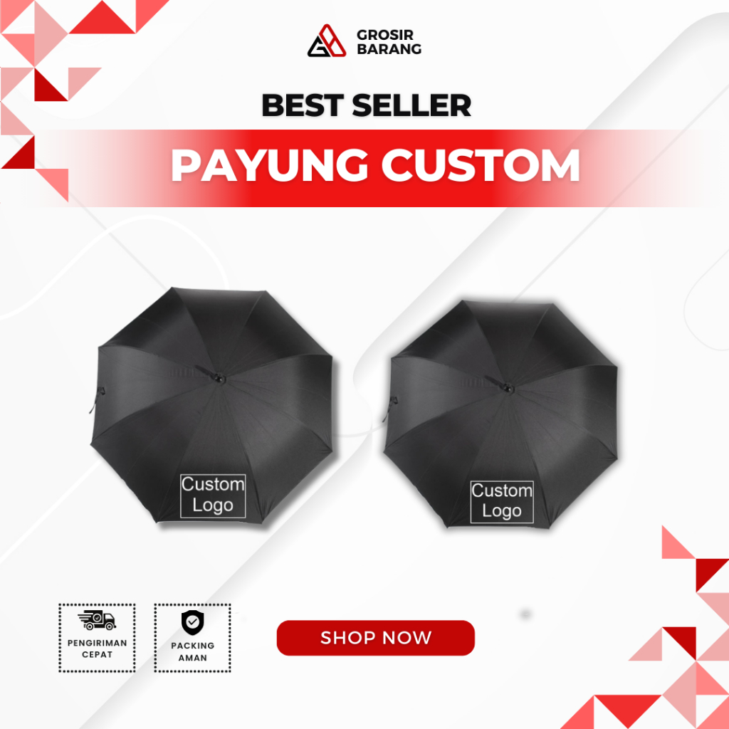 Payung Anak Custom Sablon Nama / Tulisan Warna Polos Merah Dan Putih Payung Taman Lampion Hiasan Gan