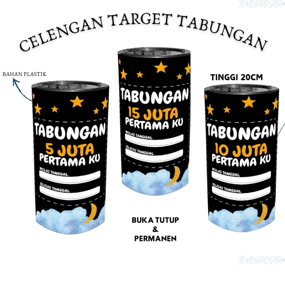 Celengan Viral Target Motif Black Premium Celengan Target 5 Juta 20 K Permanen Murah Tebal-Hitam