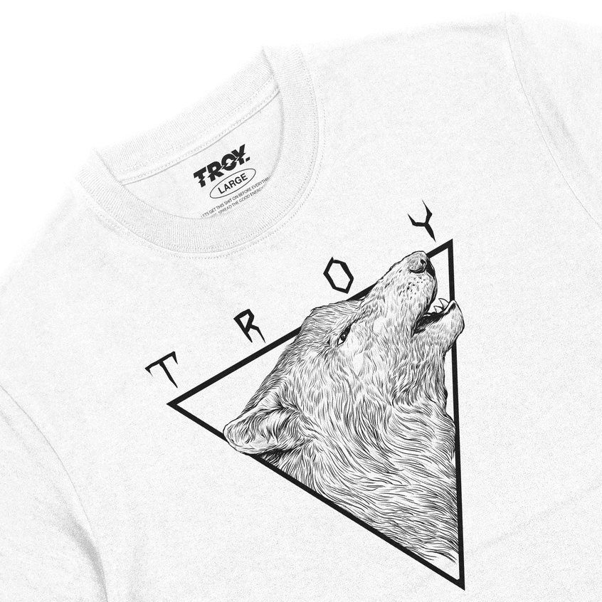Troy Company Kaos Pria Lengan Pendek Putih - Wolf Sketch Tshirt White MTD 2161