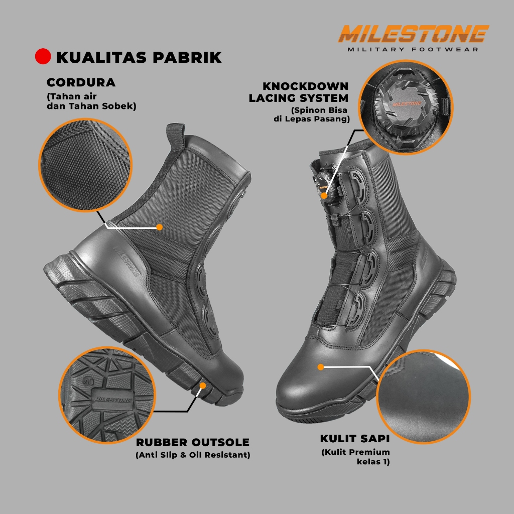 Sepatu PDL Milestone Tactical Tali Putar TOXIN Standart Jatah TNI POLRI KEMHAN
