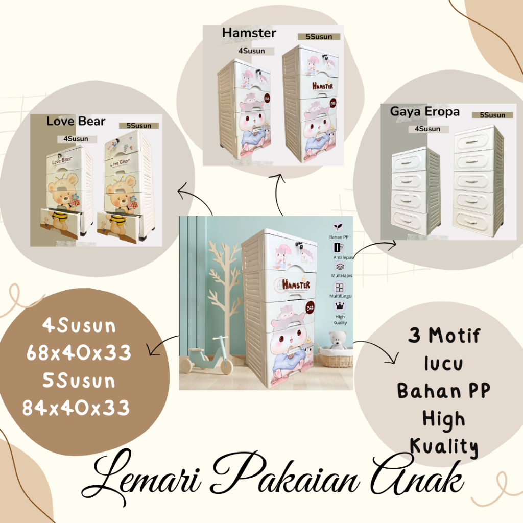 Sale Lemari Pakaian Plastik Anak Laci Plastik Susun Bayi Perempuan Laki Laki Lemari Baju Plastik