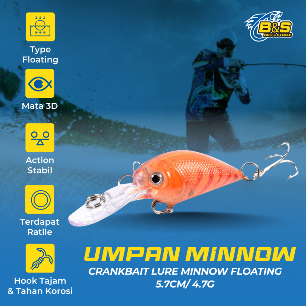 Umpan Pancing Minnow CrankBait Lure Minnow 5.7cm / 4.7g Lure Floating MN094
