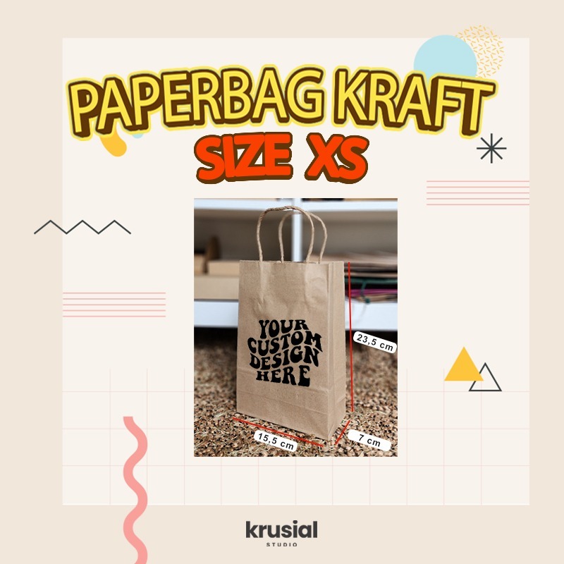 

Custom Sablon Logo Paper Bag Kraft XS ( 15.5X7X23.5cm ) 125 Gr