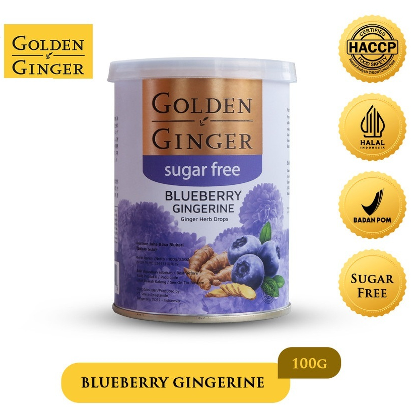 

PERMEN GOLDEN GINGER SUGAR FREE BLUEBERRY GINGERINE 100 GR / GOLDEN GINGER SUGER FREE BLUEBERRY 100 GR