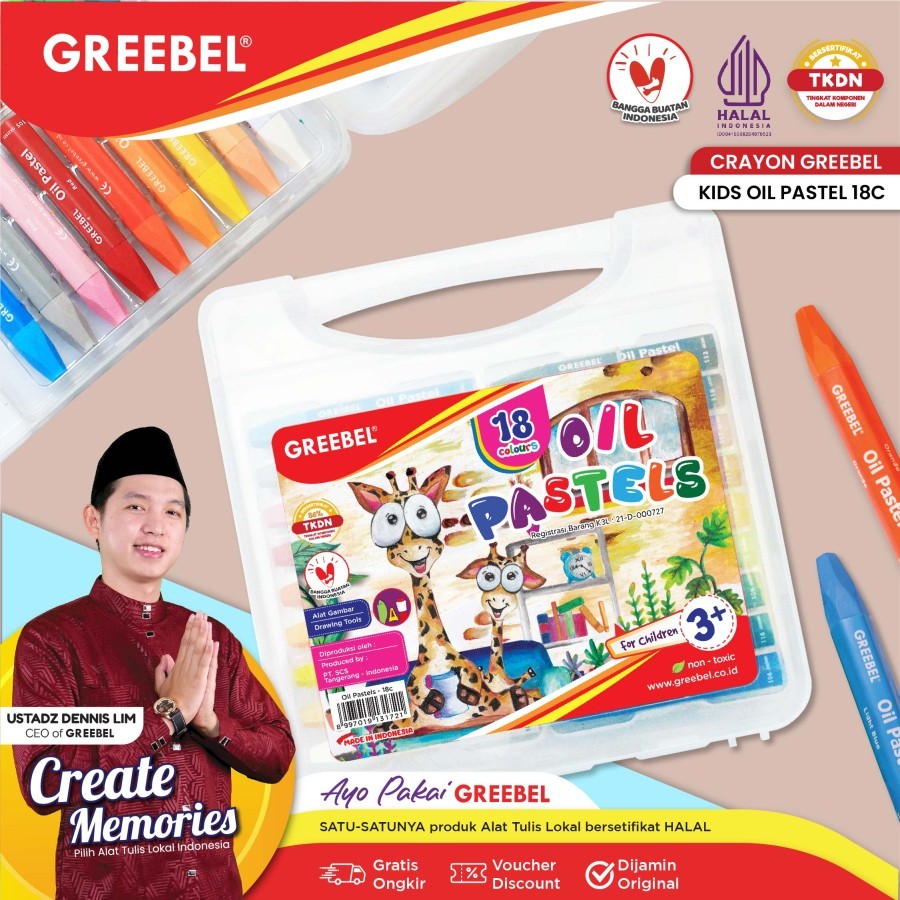 

GREEBEL Crayon Krayon KIDS OIL PASTEL Anak & Professional non Toxic 18 Warna