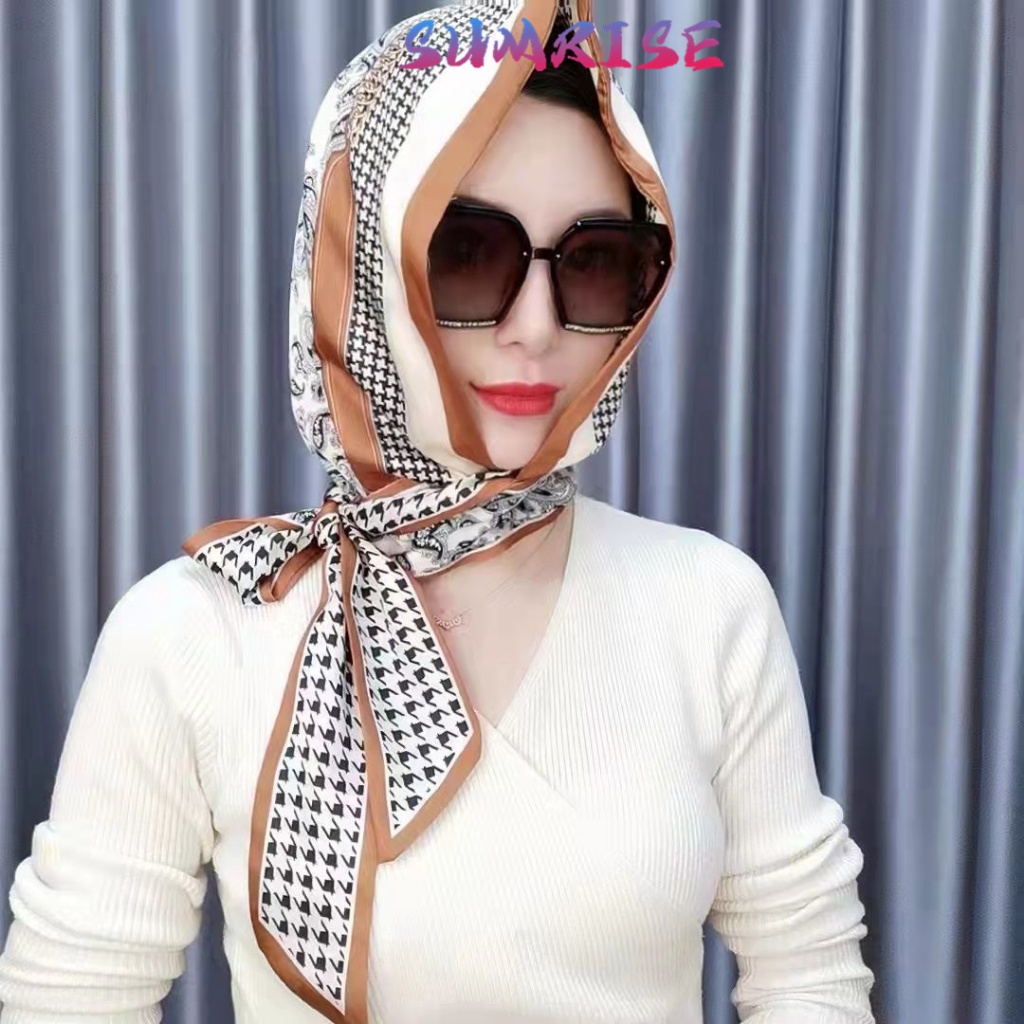 Hijab Instant Kerudung Satin Head Scarf Turban Instan Dewasa Jilbab Motif Bunga Printing Hijab Insta