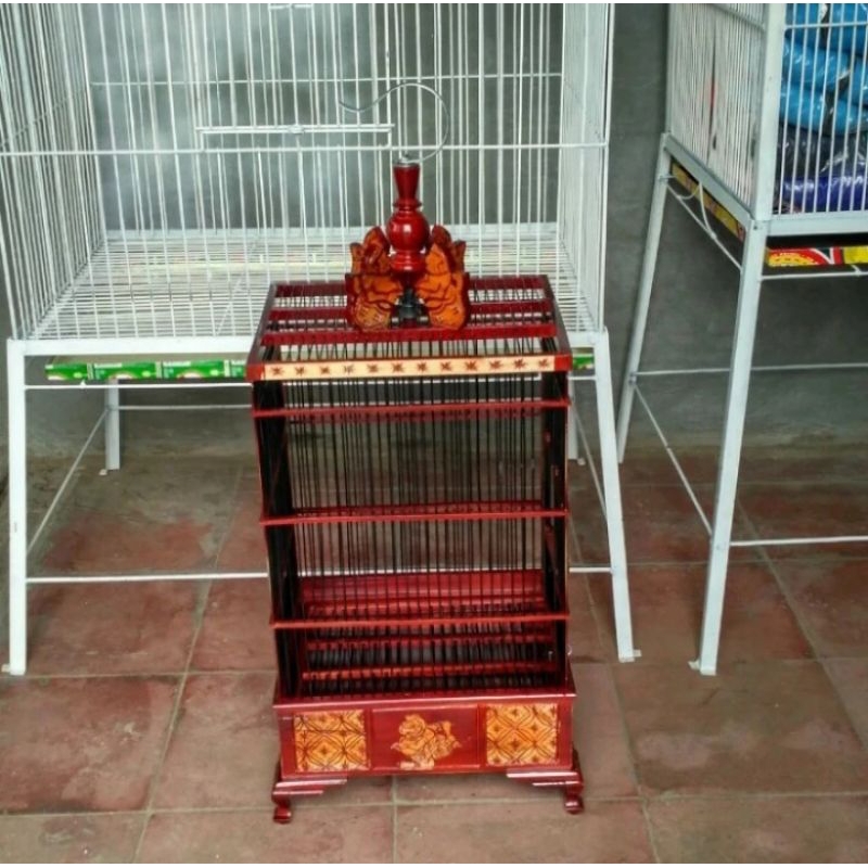 Kandang burung ukir Semar kayu jati buat burung kenari ,cerucuk dll
