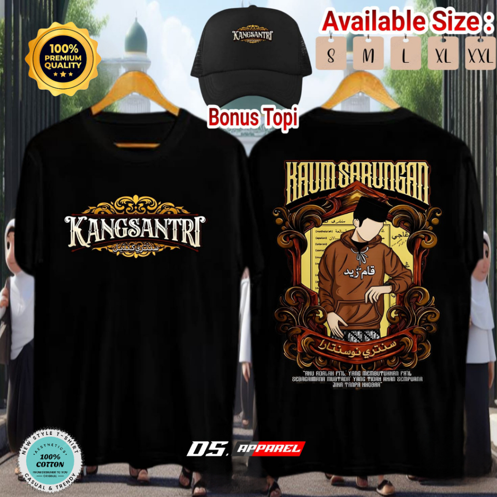 KAOS DISTRO KANG SANTRI KAUM SARUNGAN / KAOS PRIA DESAIN KEREN BONUS TOPI