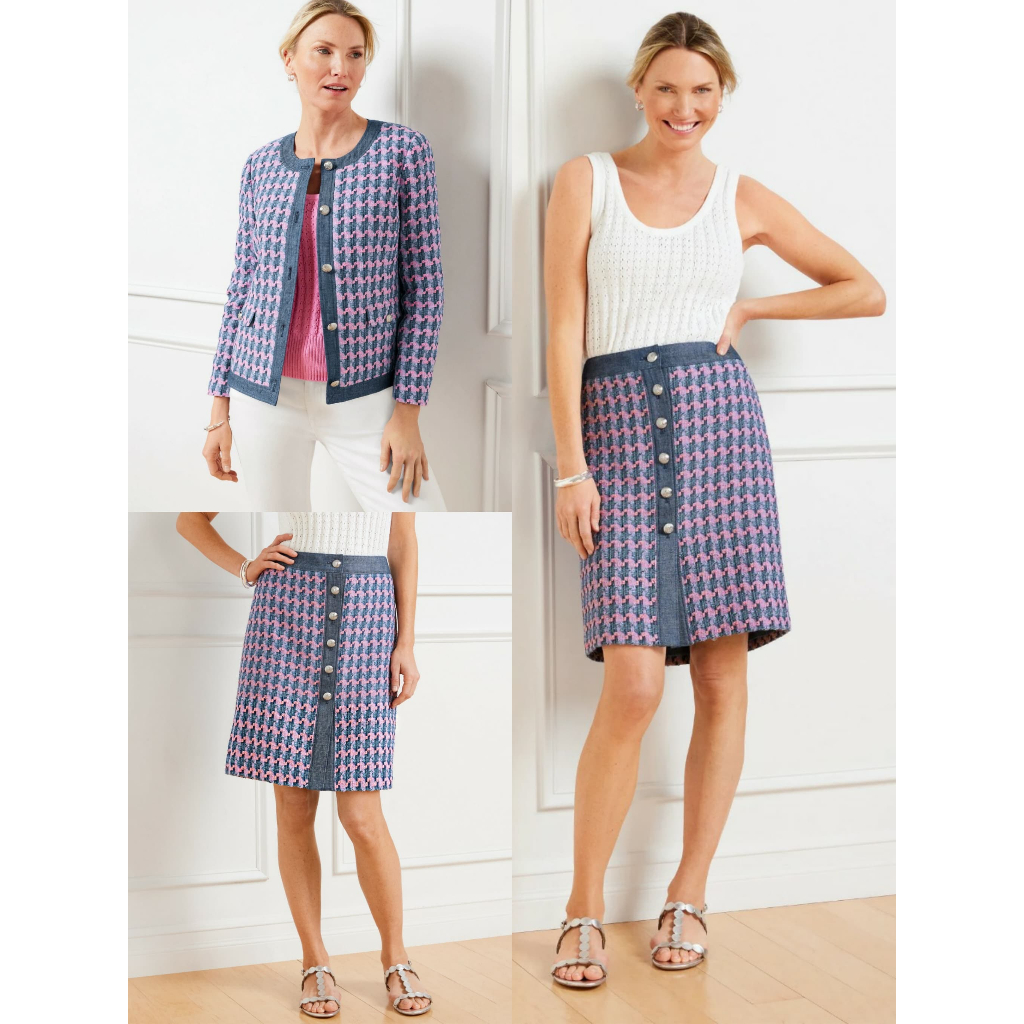 Talbots Denim Trim Basket Tweed Jacket & Skirt - 7111