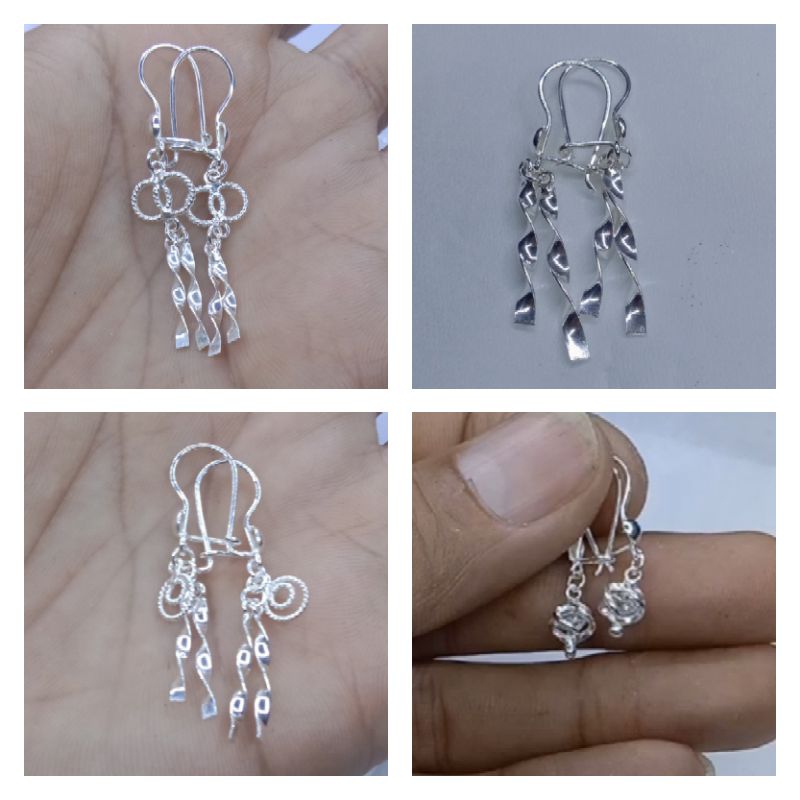 anting perak dewasa model kait panjang  ( perak murni asli )