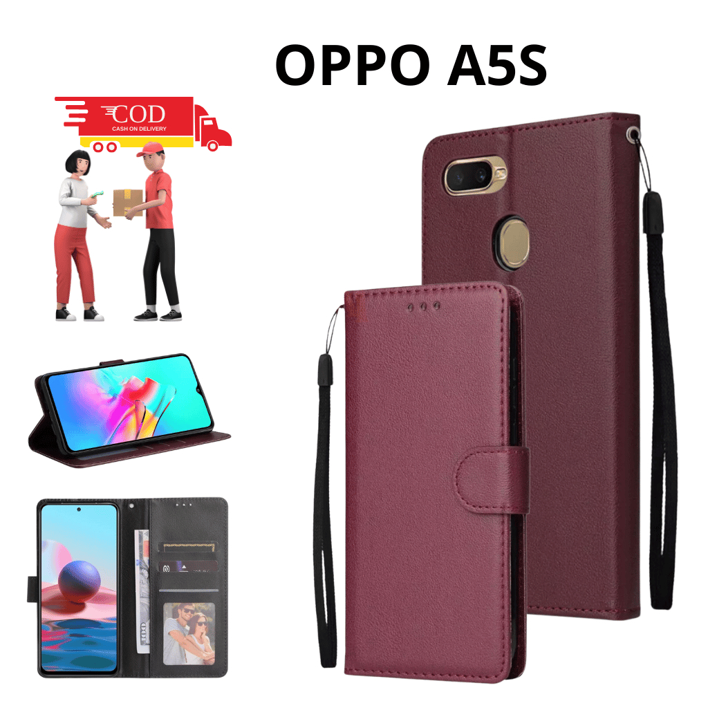 CASE OPPO A5S FLIP COVER LEATHER CASE FLIP CASE WALLET CASING DOMPET CASING HP SILIKON