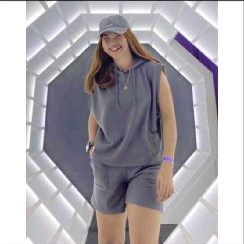 One set Fun boy Setelan Rompi Sweater Hoodie short pants Wanita Celana pendek baju senam aerobik