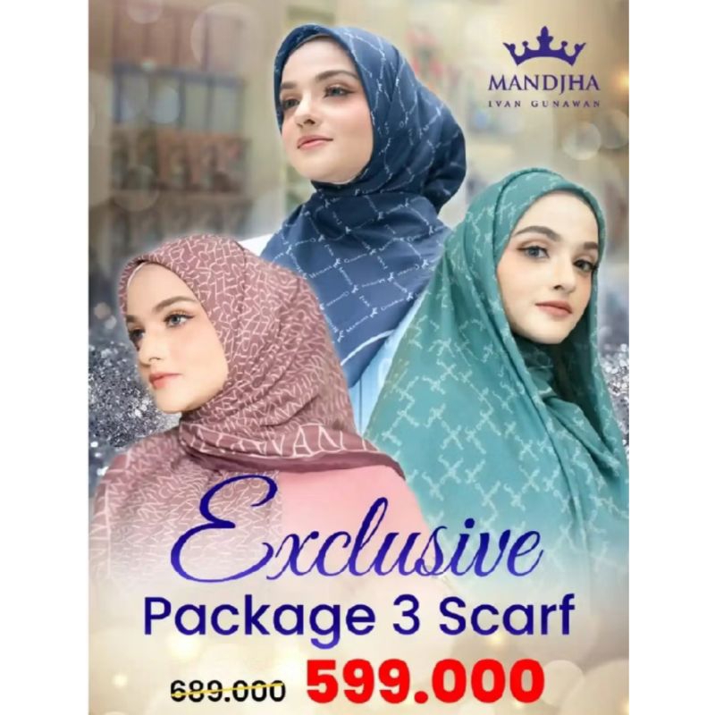 PROMO MANDJHA SCARF 3 PCS IVAN GUNAWAN ORIGINAL HIJAB MOTIF 3 PCS TANPA BOX & KANTONG, READY JUGA MI