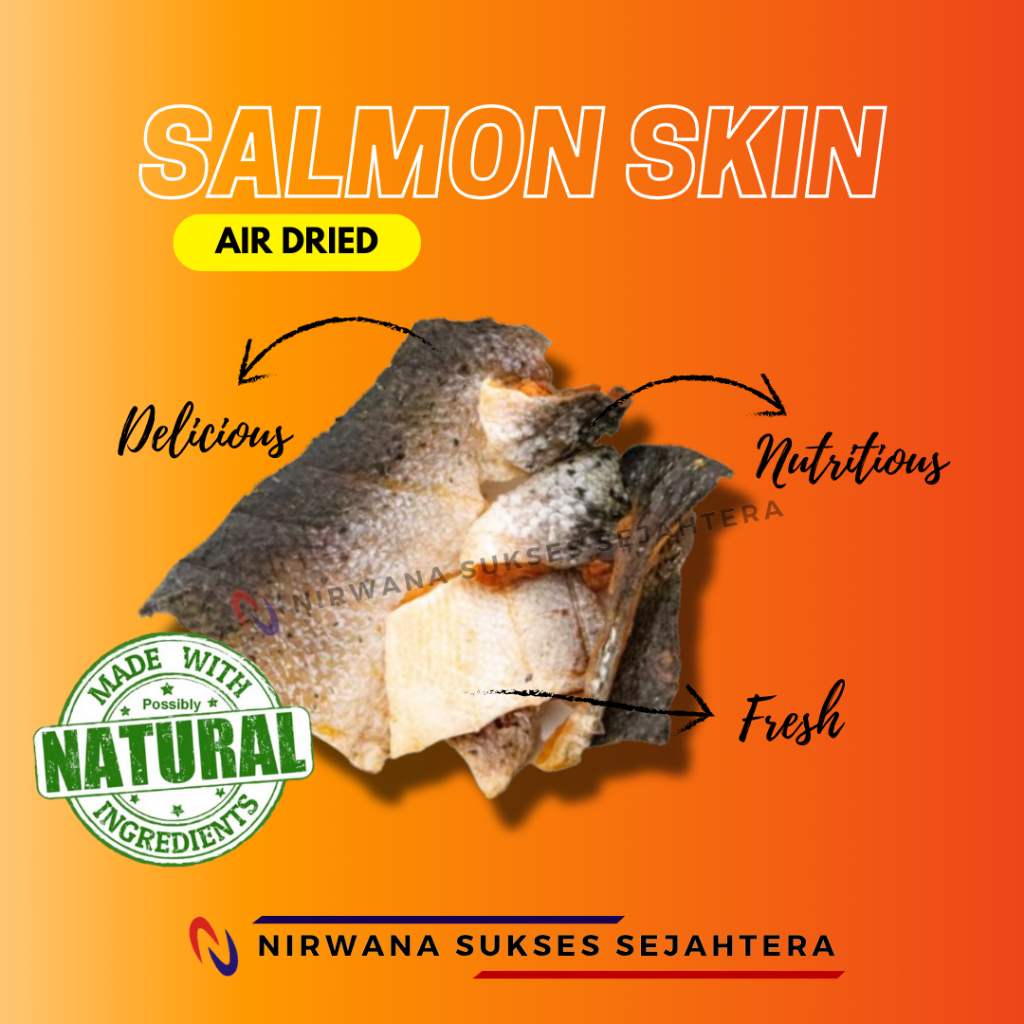 

KULIT IKAN SALMON KERING / DEHYDRATED AIR DRIED SALMON SKIN. CHEWS, TREATS, DENTAL CARE SNACK FROM 100% NATURAL INGRADIENT NO ADDITIVE FOR DOG