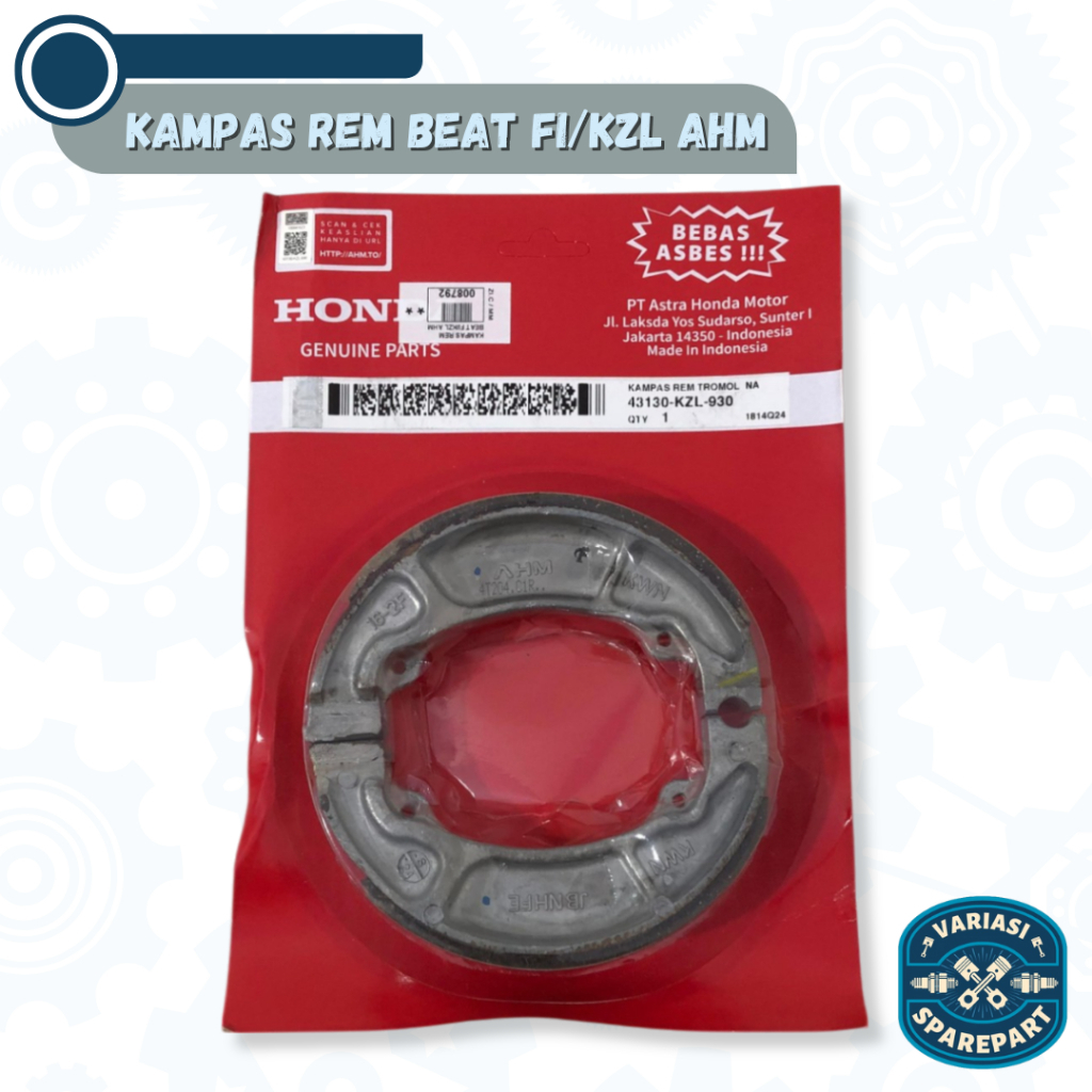 Kampas Rem Tromol Brake Shoe Belakang Honda Beat FI/KZL Merk AHM ORIGINAL