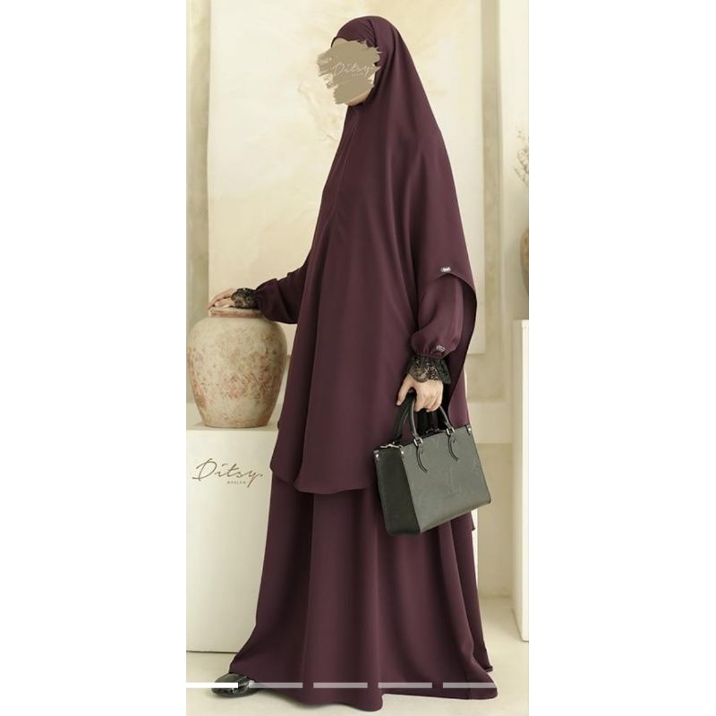 ditsy moslem Desember Lucille Mazen dark marron gamis dan khimar