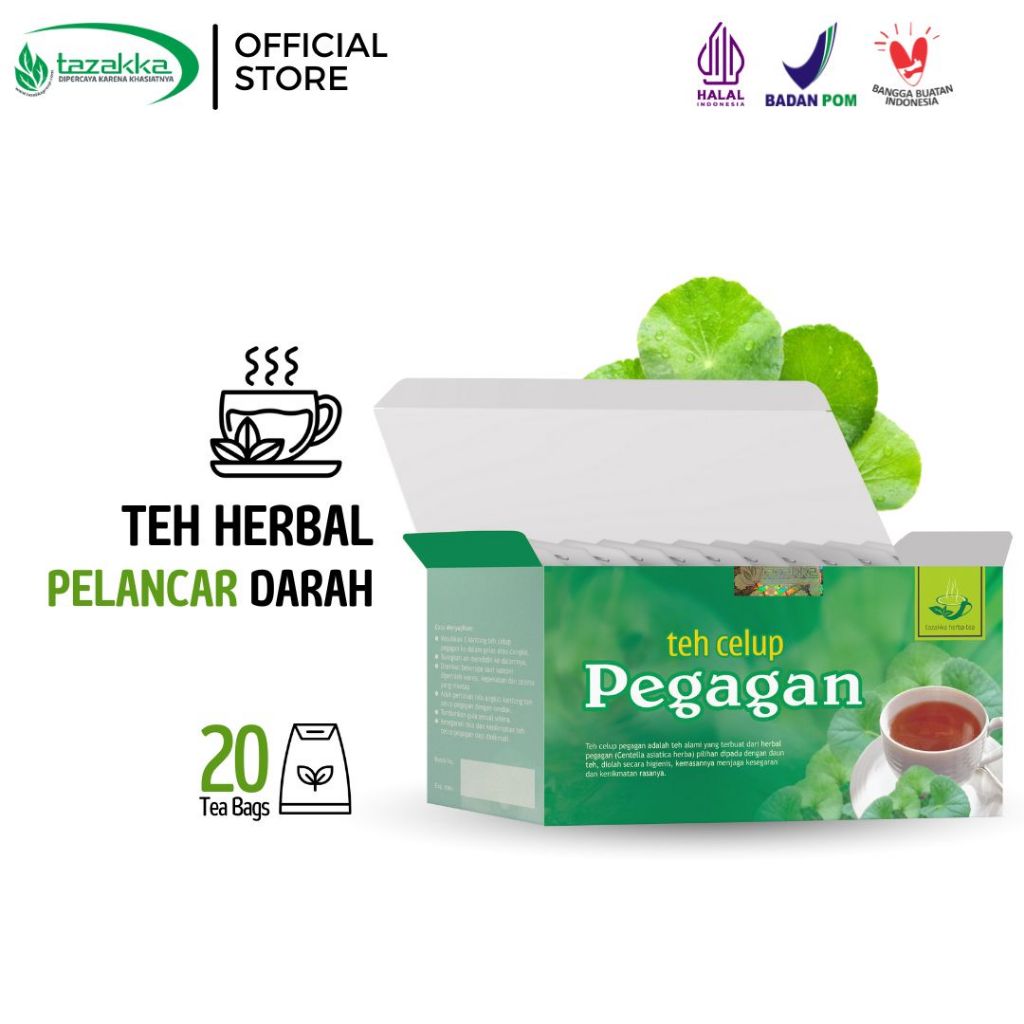 

TAZAKKA Teh Celup Daun Pegagan Original Herbal Tazakka 20 Kantung Tea Bag Vitamin Daya Ingat Anak