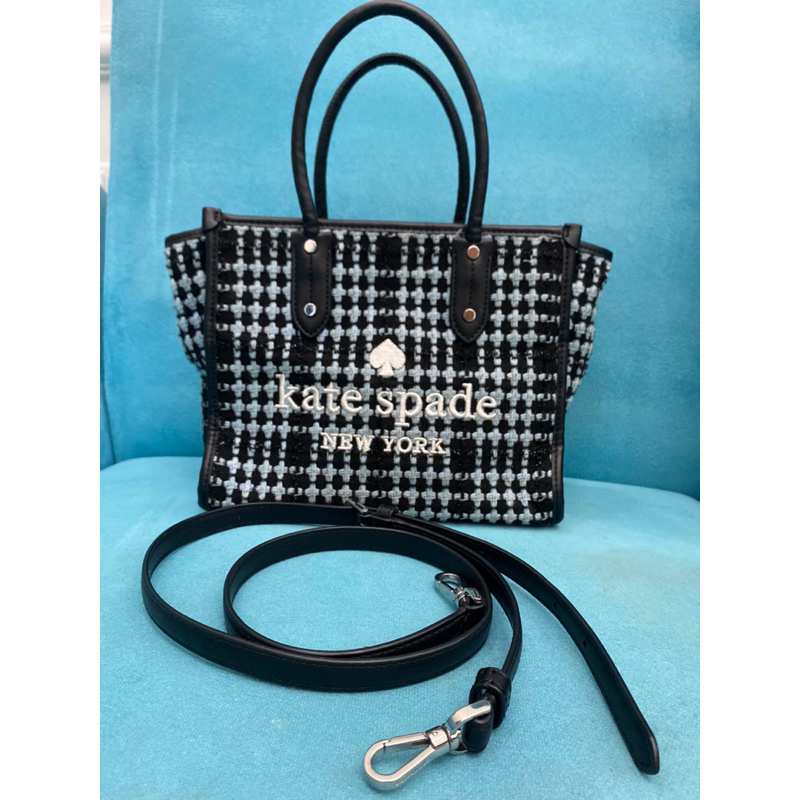 Kate Spade Small Tote Tweed Fabric Blue Multi