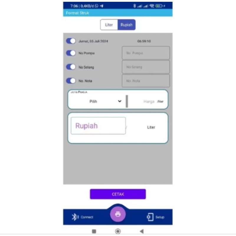 aplikasi android cetak struk nota SPBU tanpa iklan
