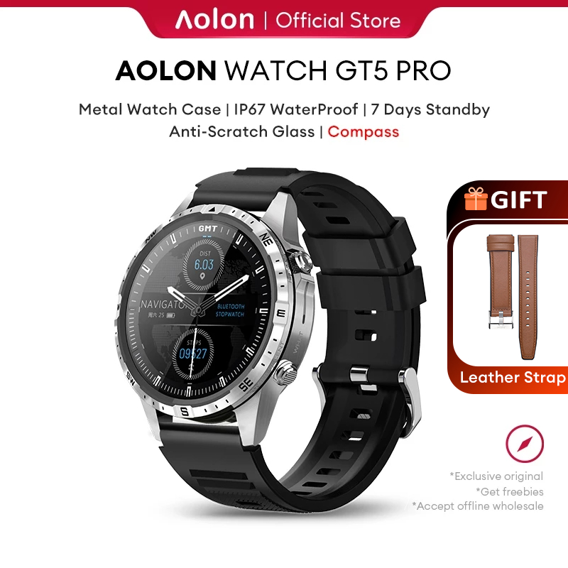 Aolon GT5 Pro Smart Watch Jam Running Pria Pace Compass 1.6 inch Full Screen Bluetooth Call 100+ Spo
