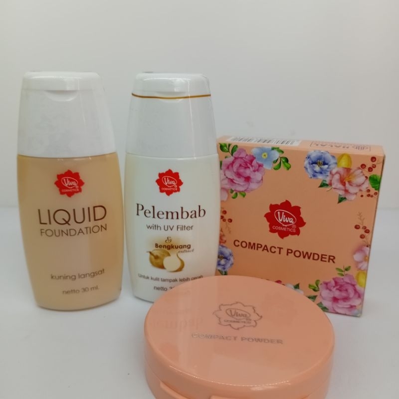 Viva Cosmetics Paket Make Up Pelembab,Fondation dan Compact Powder Natural