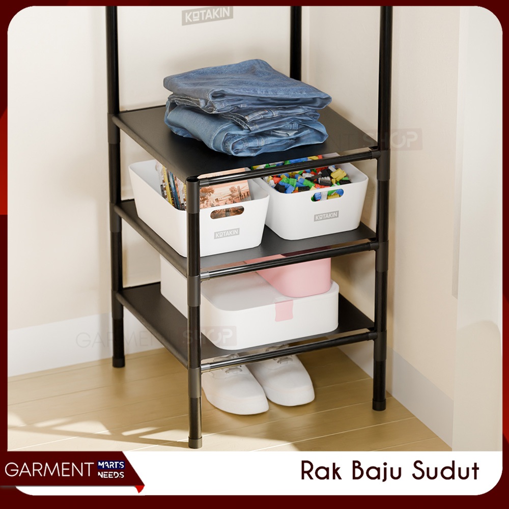 RAK GANTUNGAN BAJU SUDUT RUANGAN STAND HANGER PAKAIAN 2 3 SUSUN RACK SEPATU DAN TAS PORTABLE LEMARI