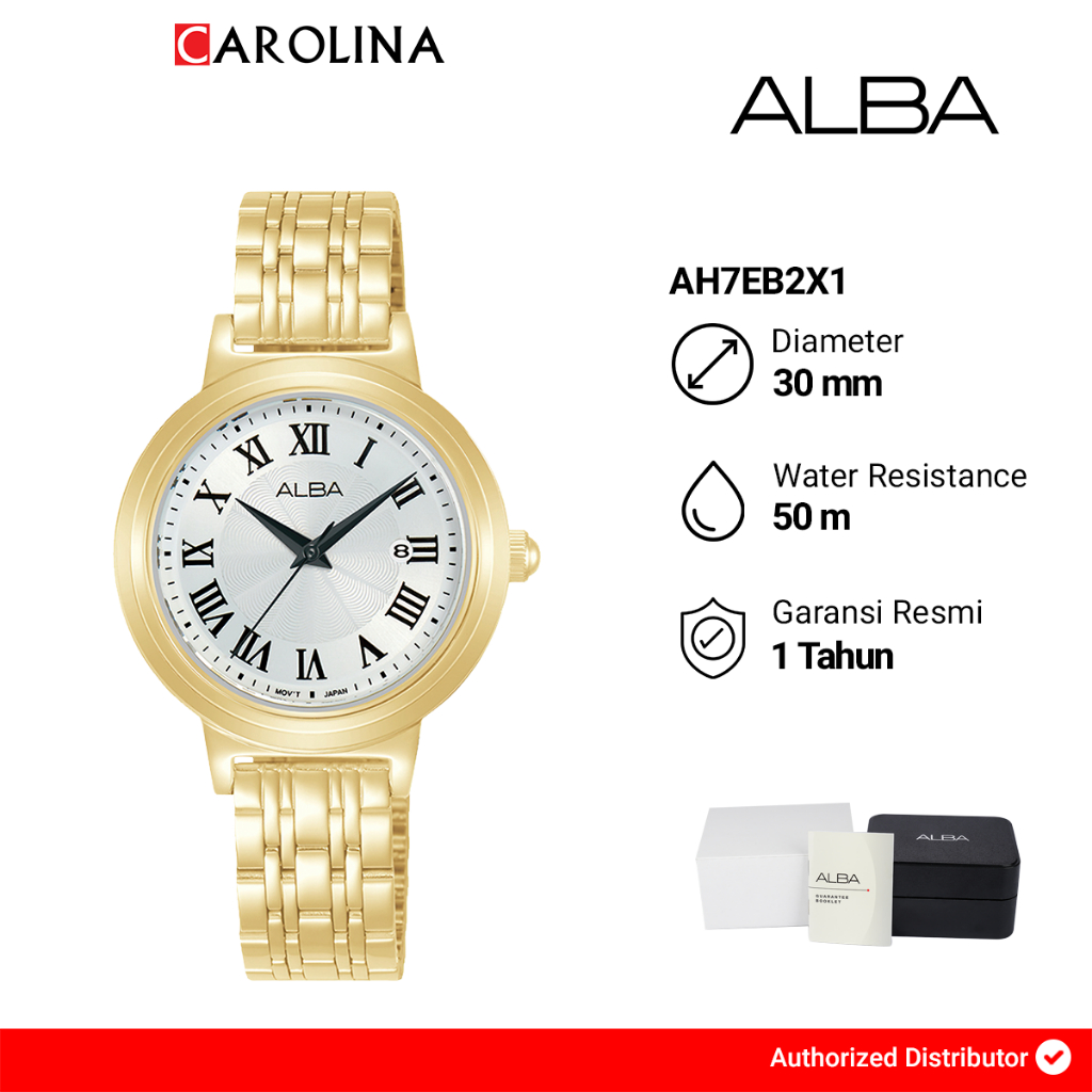 Jam Tangan Wanita Alba AH7EB2X1 Silver Dial Gold Stainless Steel Strap