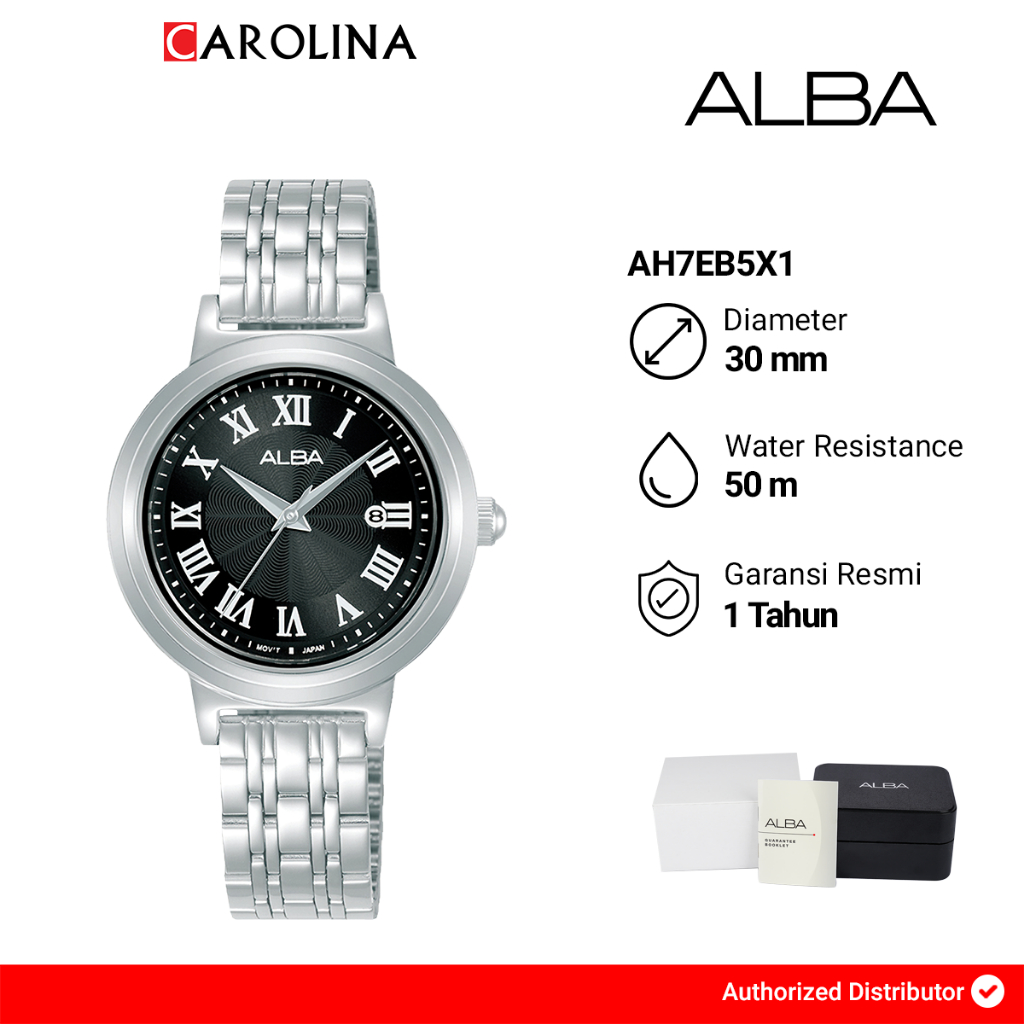 Jam Tangan Wanita Alba AH7EB5X1 Black Dial Stainless Steel Strap