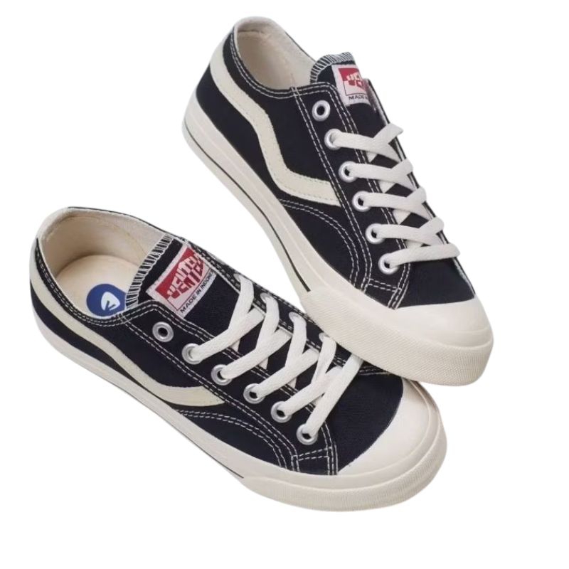 vantela public low dark hitam putih 100%original sepatu sneckers pria