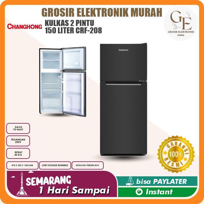 CHANGHONG KULKAS 2 PINTU 150 Liter CRF-208  BLACK LEMARI ES CRF208