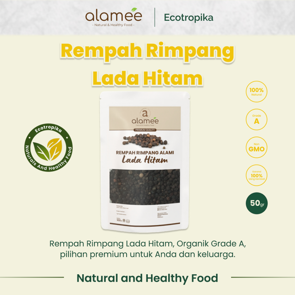 

Lada Hitam Biji Organik Utuh Whole Black Pepper Blackpepper Rempah Rimpang Organik Alami Premium 50g