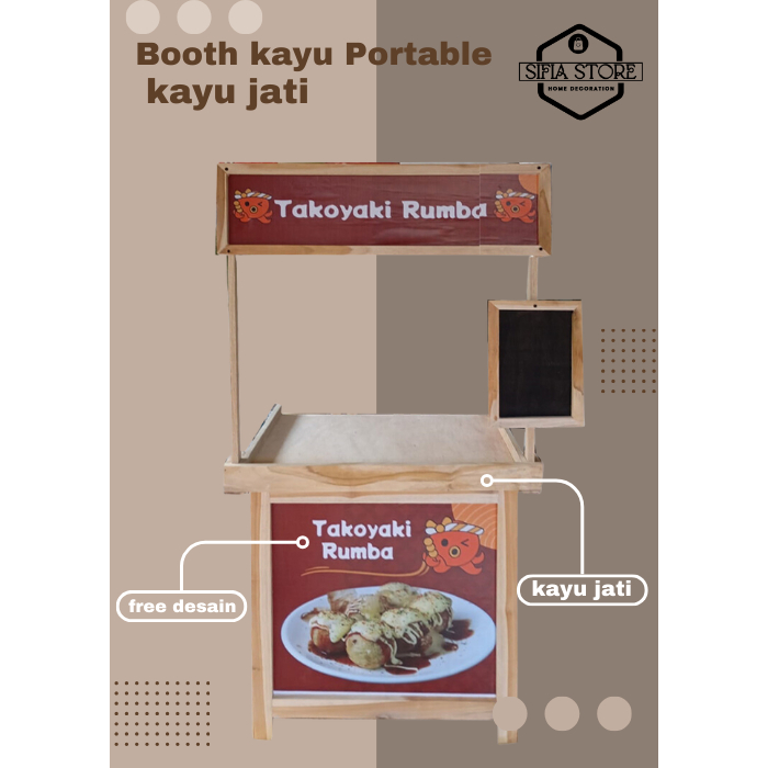 80x40 booth kayu portable kayu jati tanpa pagar