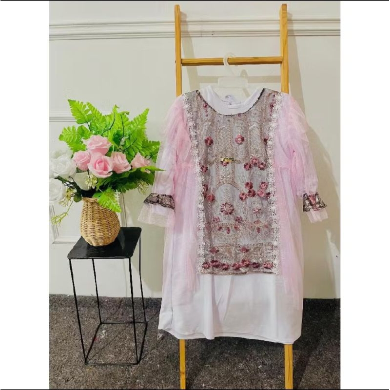 AKFAS - Gamis anak brokat bordir Baju anak mewah Gamis anak mewah Baju Lebaran kode 51