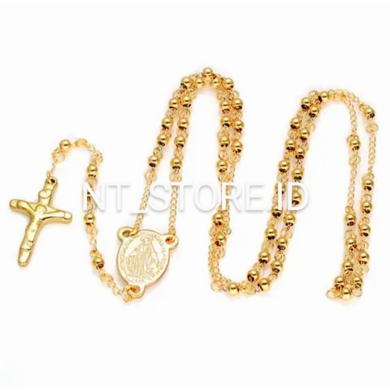 Kalung rosario salib gold katolik/ kalung doa rosario anti karat